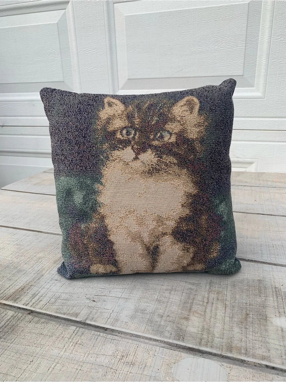 Vintage Style Cat Kitten Tapestry Throw Pillow Woven Decorative Cushion 12x12”